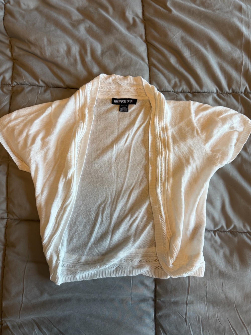 White Short Sleeve Open-Front Cardigan